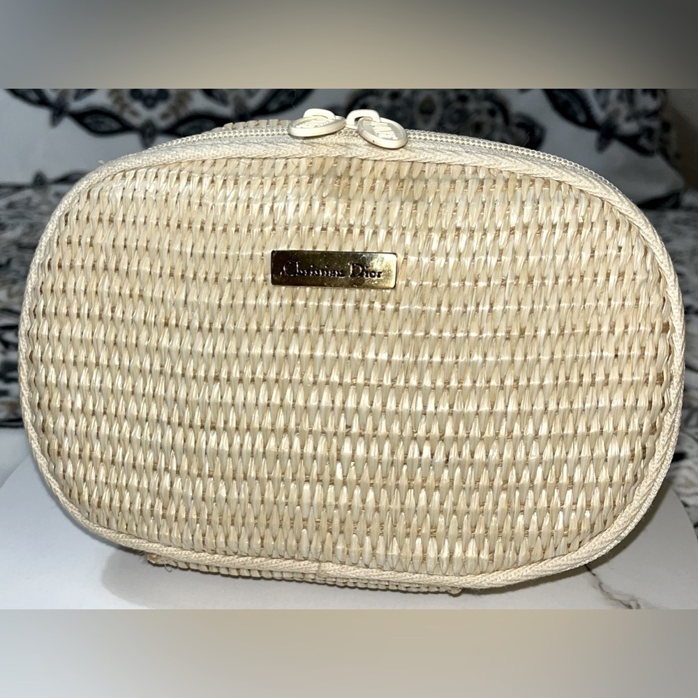 Vintage Christian DIOR Perfume Straw Weave Canvas Trim Dune Zip Tabs - Picture 13 of 14